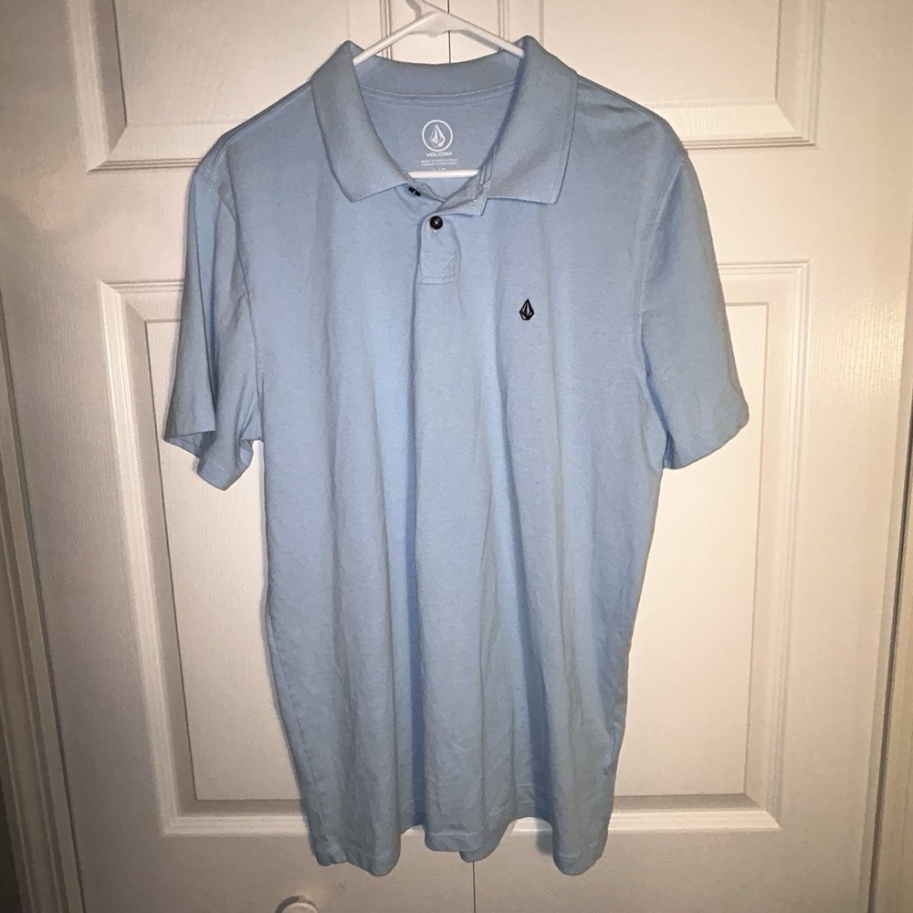 Volcom Men's Blue Solid Polo Shirt L Regular Short Sleeve Cotton/Poly Logo